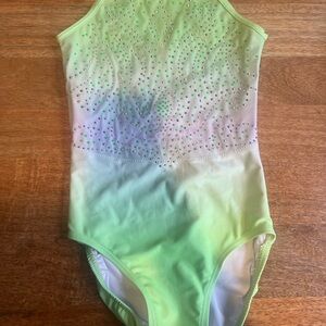 Green and White Rhinestone Leotard